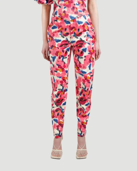 Aileno Floral Printed Leather Trousers