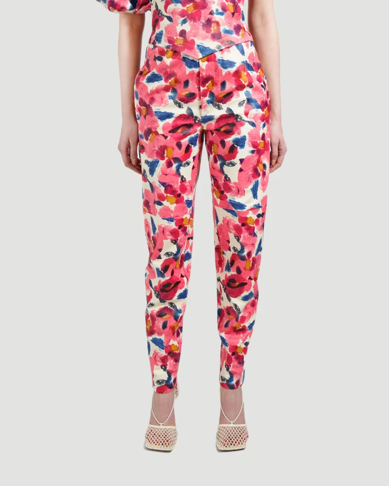 Aileno Floral Printed Leather Trousers