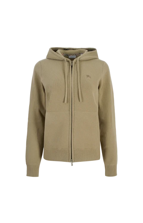 Cashmere Blend Zip Hoodie in Beige
