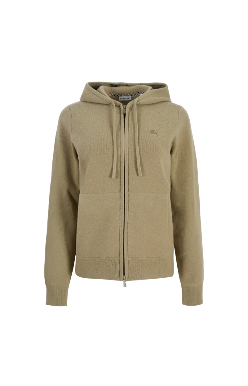 Cashmere Blend Zip Hoodie in Beige