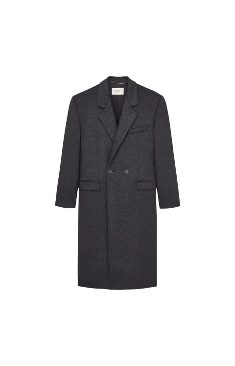 Coat in Double-Face Brushed Wool Felt in Anthracite