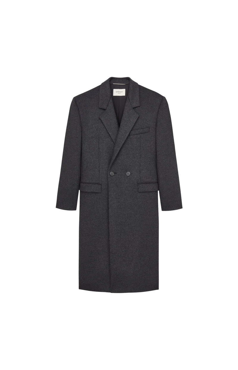 Coat in Double-Face Brushed Wool Felt in Anthracite
