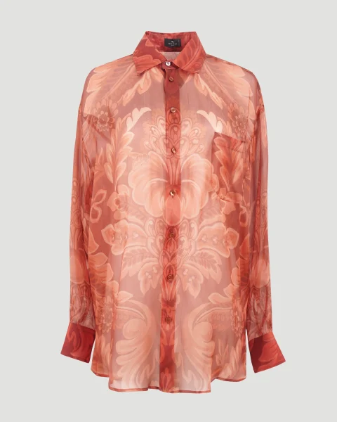 Printed Silk Shirt in Orange