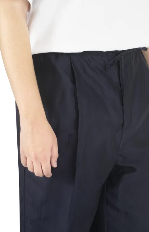 Cotton and Silk Straight Pants in Navy — снимка 2