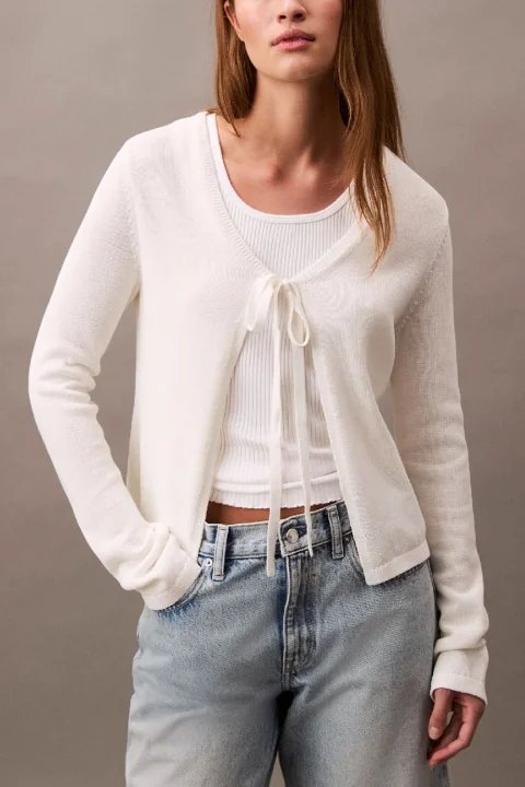 Жилетка Tie Detail Sweater Cardigan J20J221450 YAA brilliant white — снимка 2