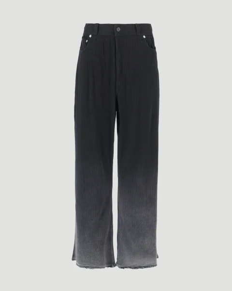 Pants in Black Bleached Cotton Rib Knit