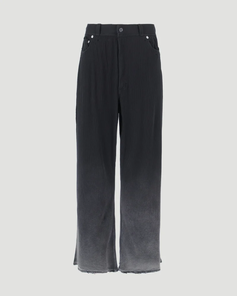 Pants in Black Bleached Cotton Rib Knit