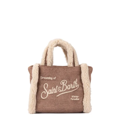 Дамска кафява чанта Vanity mini shearling SAINT BARTH