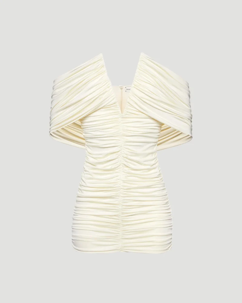 V-Neck Ruched Dress in Cream