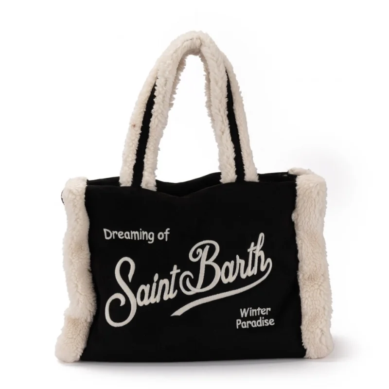 Дамска черна чанта Colette Shearling SAINT BARTH
