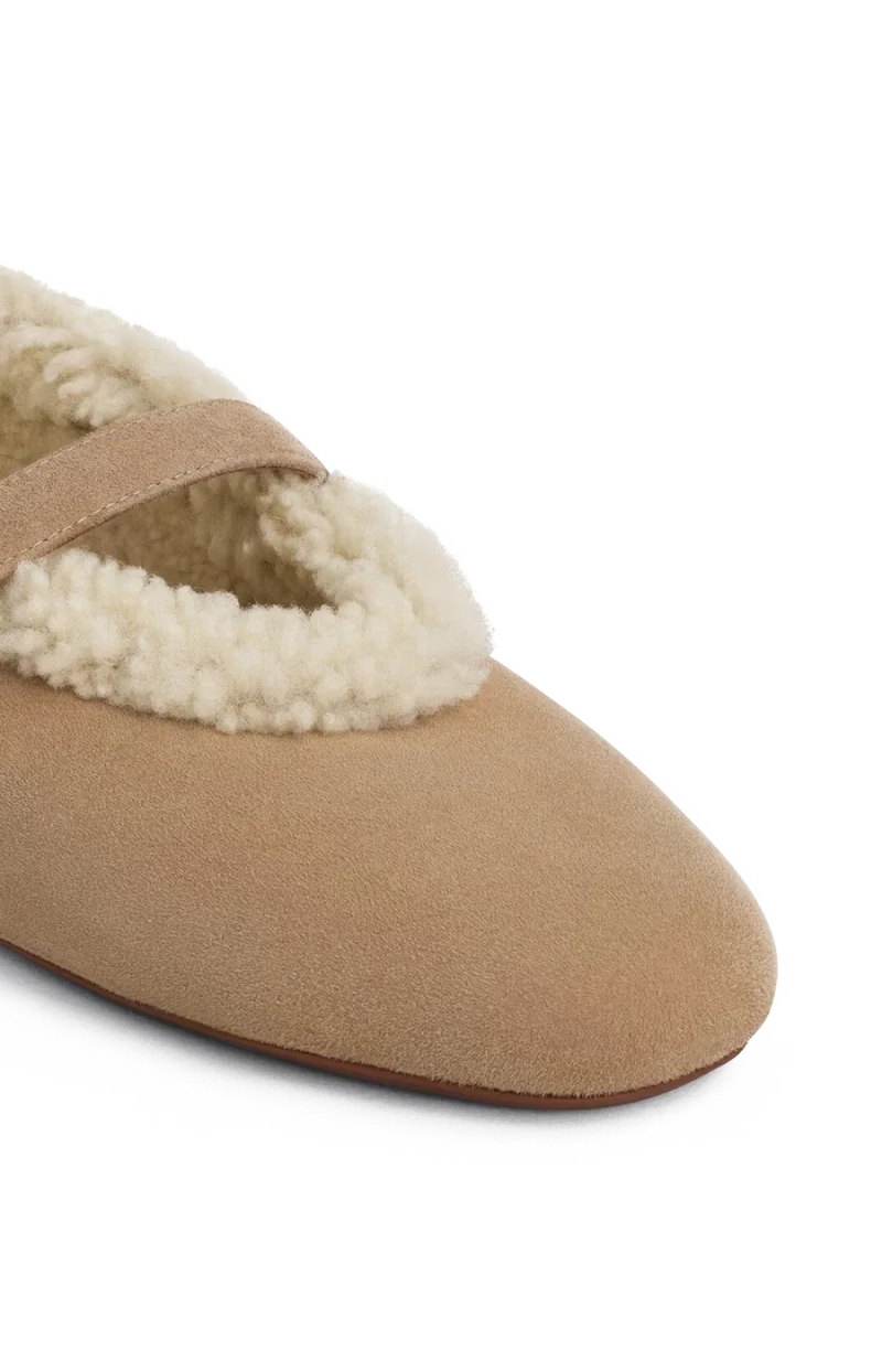 Ballet Flats in Camel Merino Shearling — снимка 4