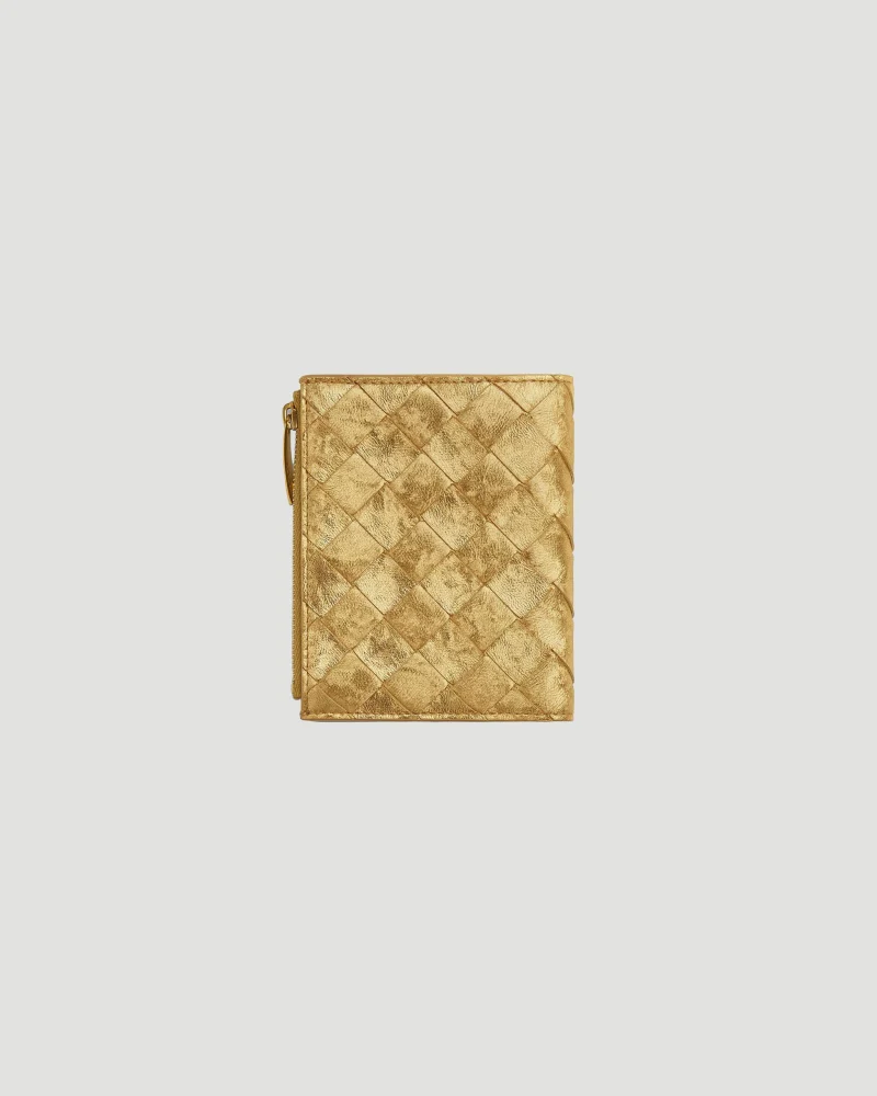 Intrecciato Small Bi-Fold Wallet in Gold — снимка 2