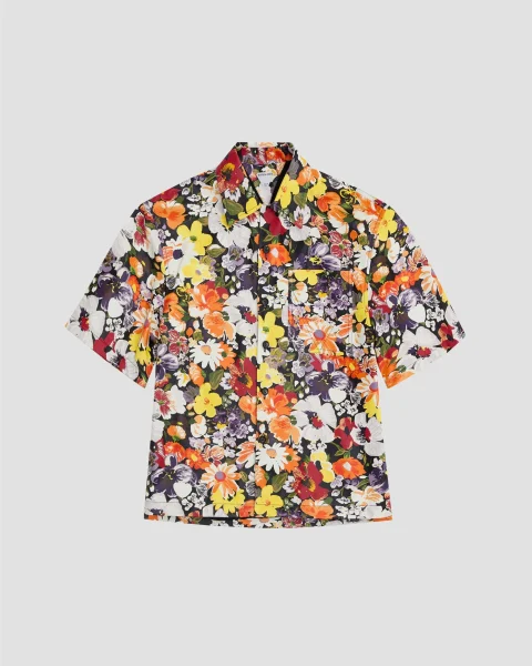 Floral Printed Leather Shirt