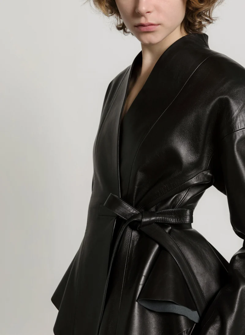 Кожено яке с панделка Alberta Ferretti