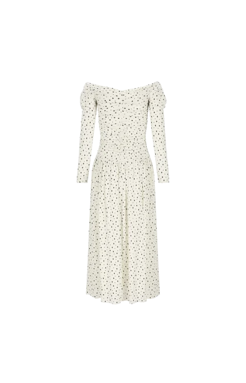 Giovana Polka-Dot Puff-Sleeve Midi Dress — снимка 2