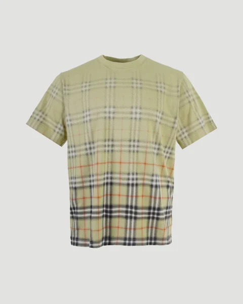 Gradient Check Cotton T-Shirt in Green