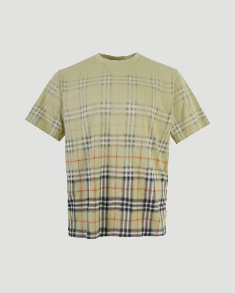 Gradient Check Cotton T-Shirt in Green
