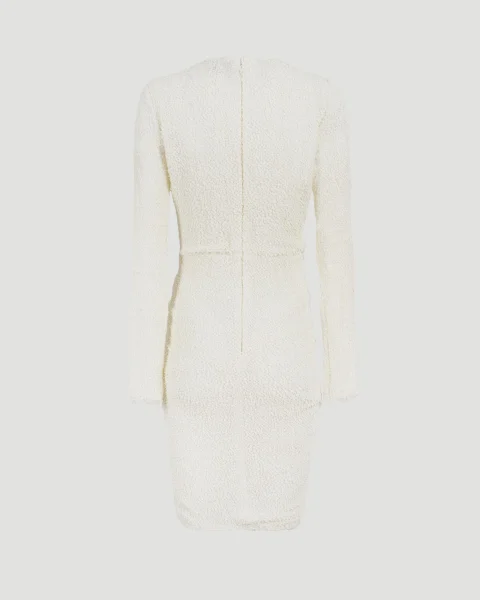 Draped Bouclé Jersey Dress in Ecru — снимка 3
