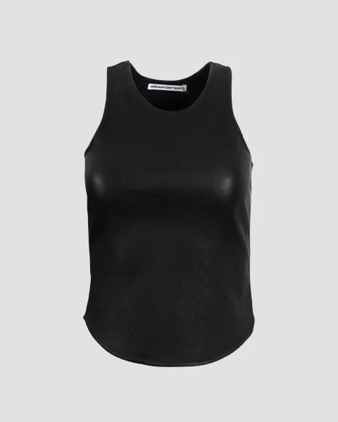 Stretch Leather Tank in Black