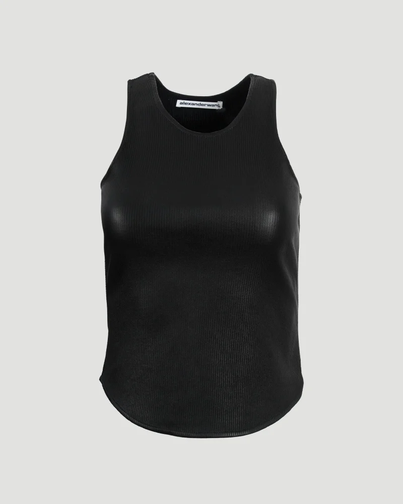 Stretch Leather Tank in Black
