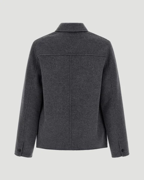 Wool Boxy Buttoned Jacket in Grey — снимка 3