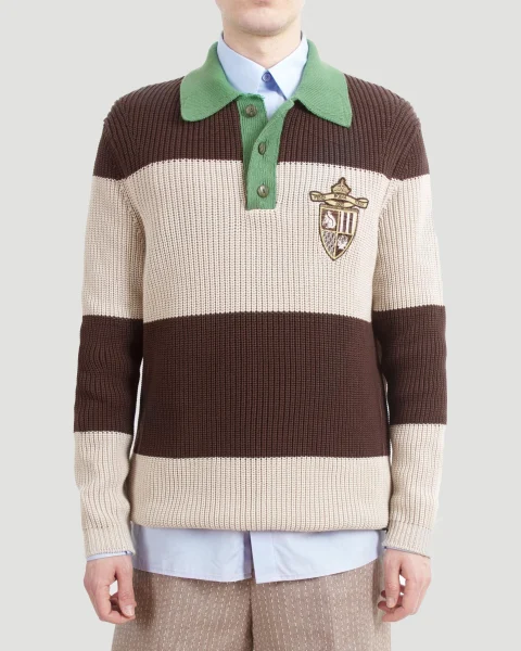 Polo Sweater in Brown and Beige Cotton Jersey — снимка 2