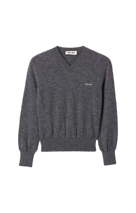 V-neck Wool Cardigan in Slate Grey