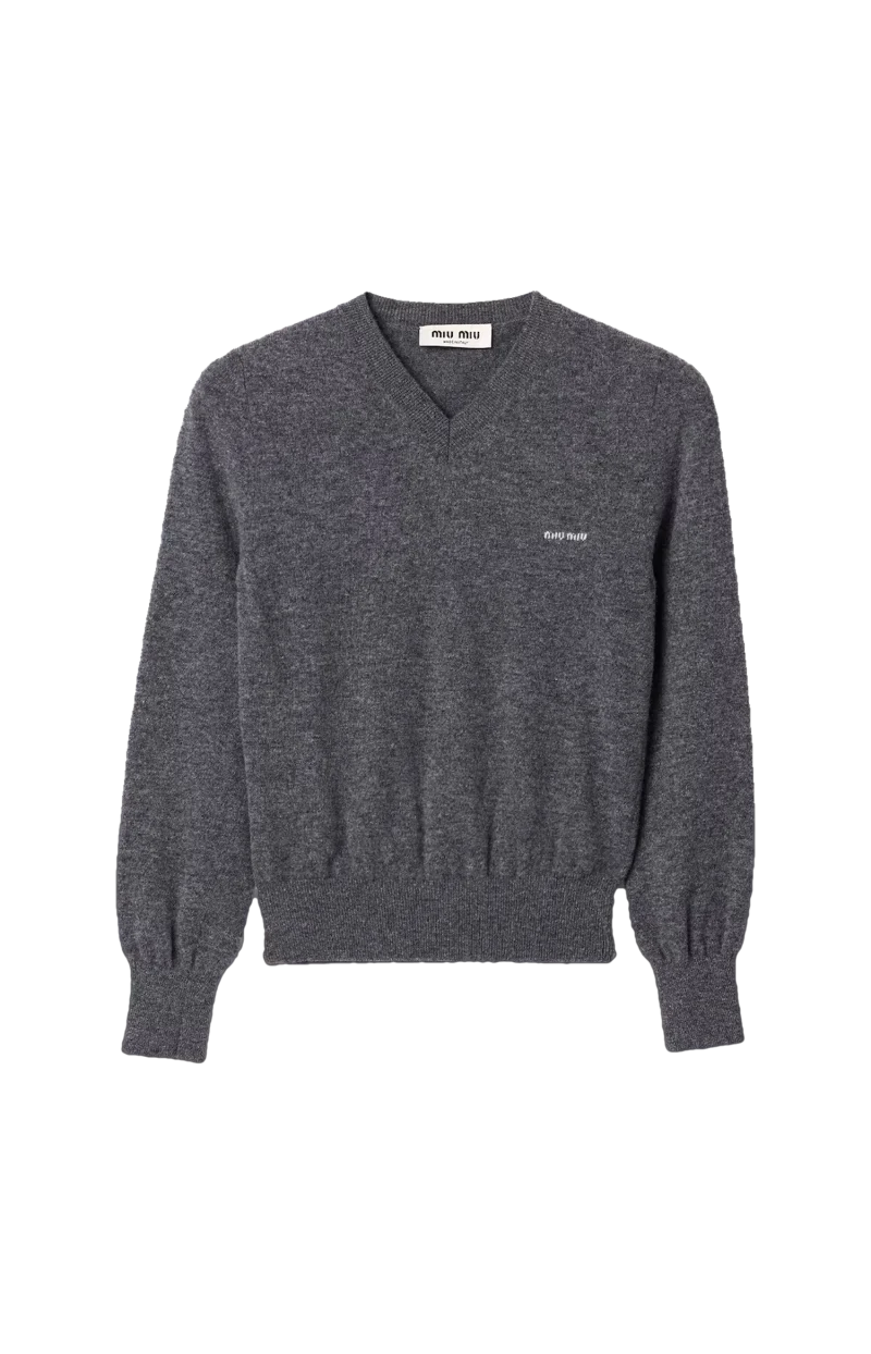 V-neck Wool Cardigan in Slate Grey