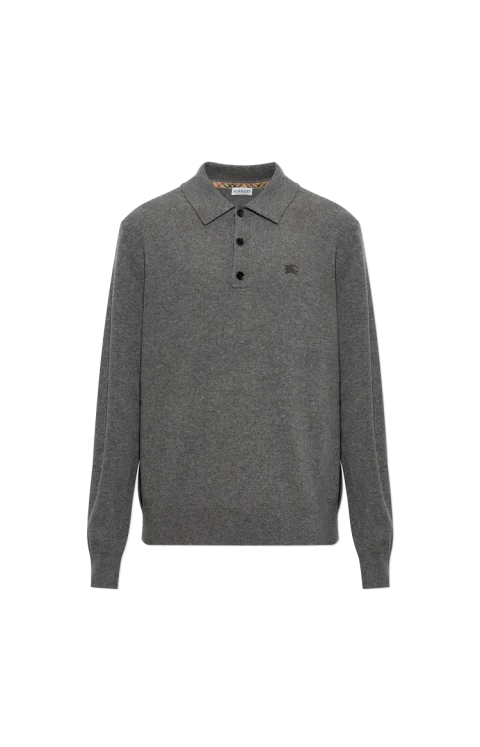 Long-sleeve Cashmere Blend Polo Shirt in Grey