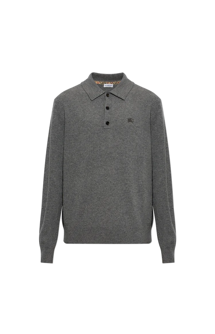 Long-sleeve Cashmere Blend Polo Shirt in Grey