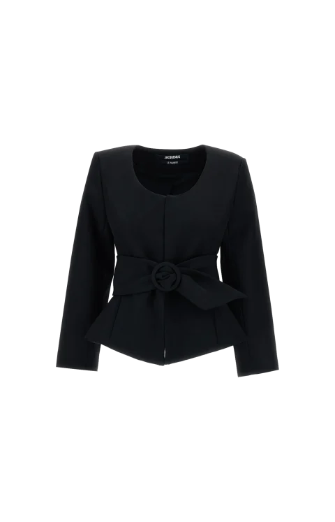 Belted Peplum Jacket in Black