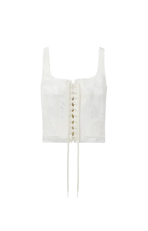 Fil Coupé Floral Corset Top in Ivory
