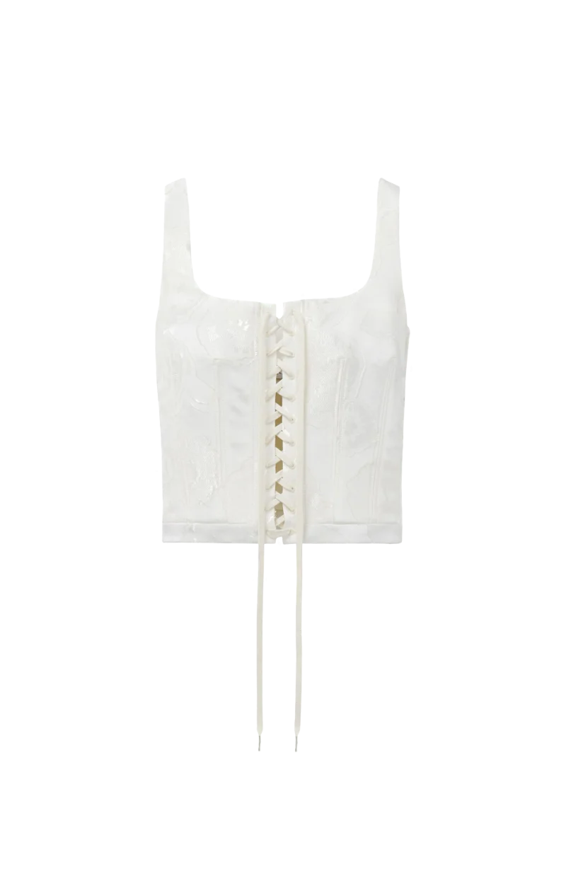 Fil Coupé Floral Corset Top in Ivory