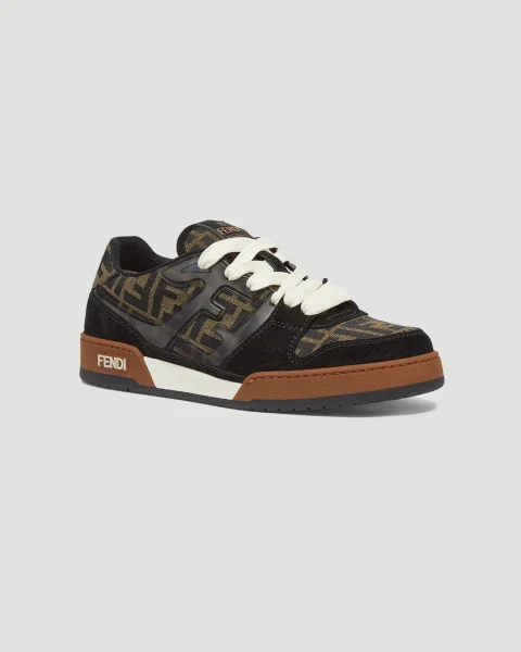 Fendi Match Sneakers in Brown FF Jacquard and Black Suede — снимка 2