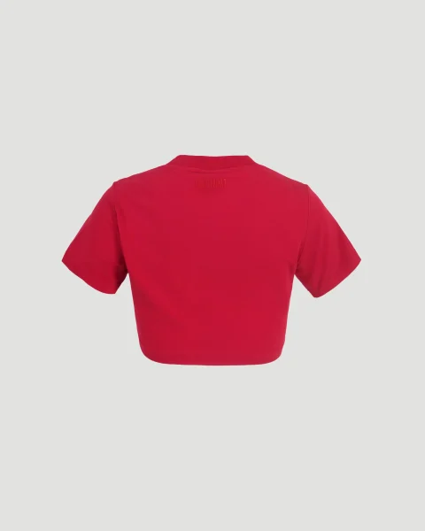 Red Cropped T-Shirt with Print — снимка 2