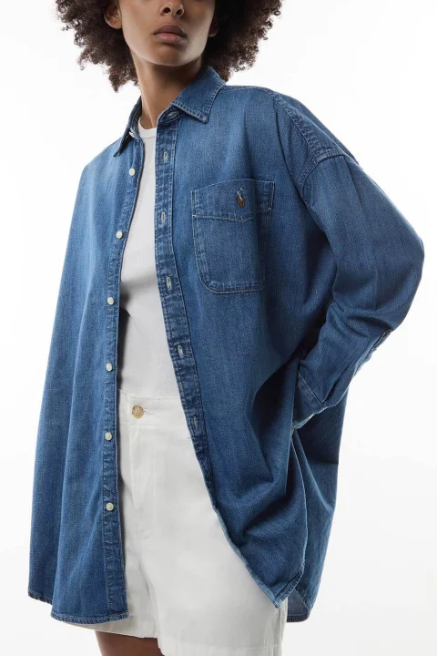 Риза 2X1 Denim-Lsl-Bfs 211969398001 400 blue — снимка 2