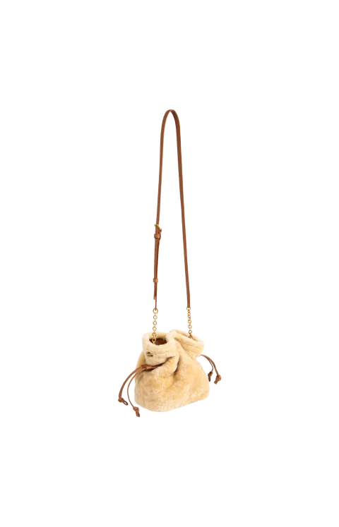 Jamie Shearling Mini Shoulder Pouch in Natural — снимка 3