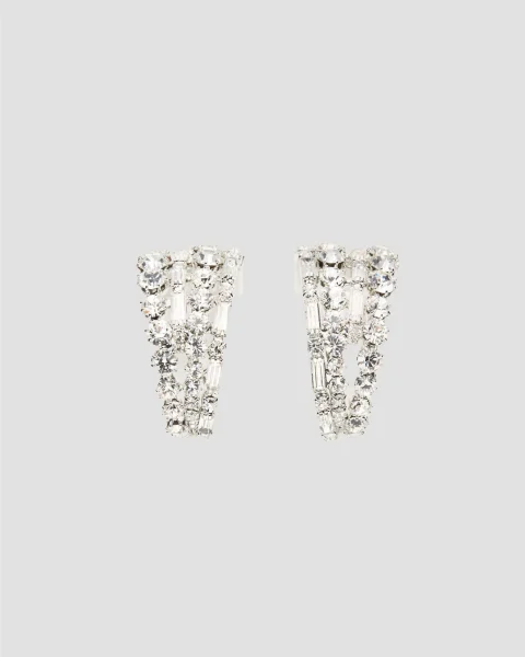 Cascading Crystal Hoop Earrings in Silver