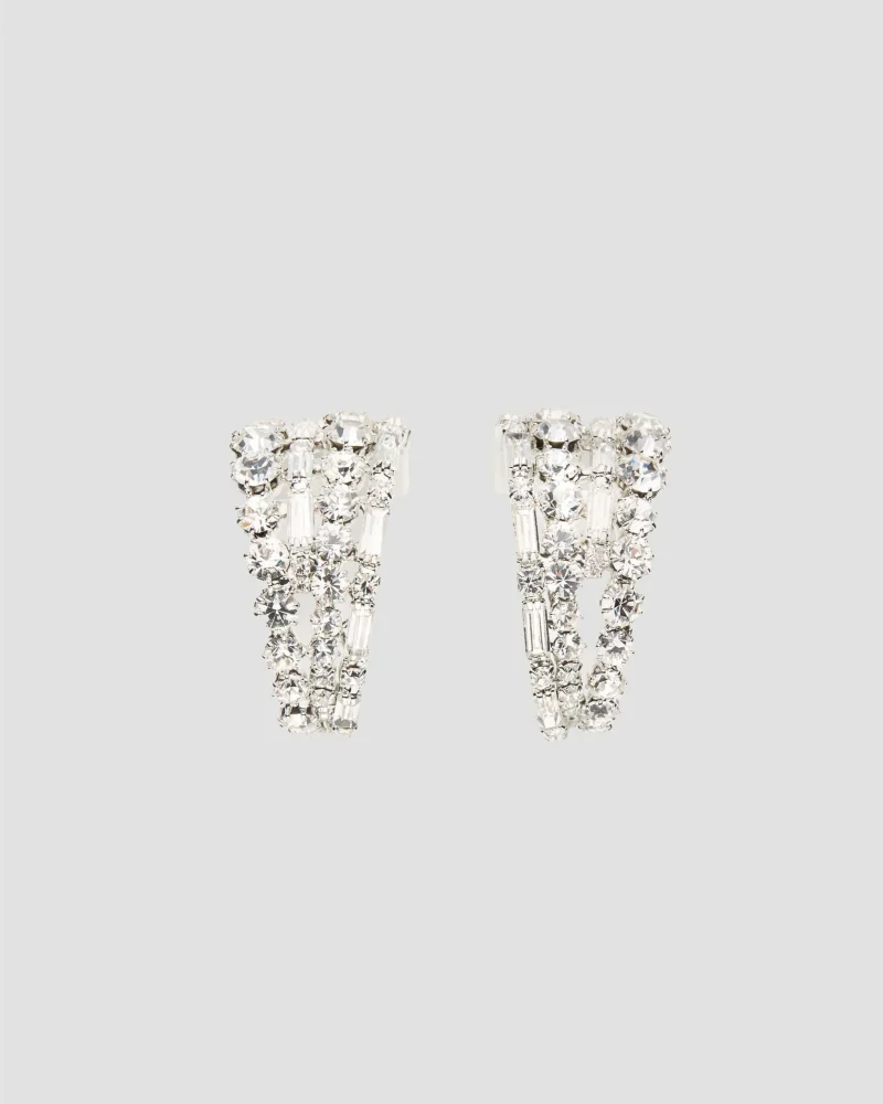 Cascading Crystal Hoop Earrings in Silver