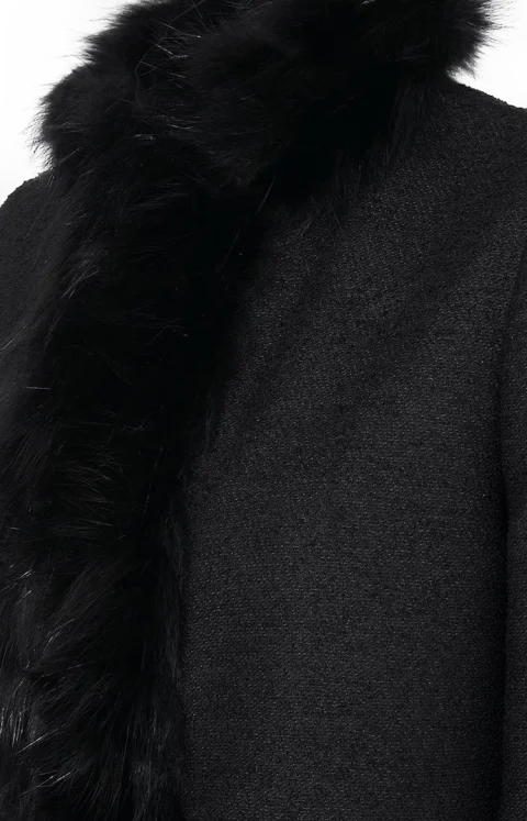 Fox Fur-Trimmed Bouclé Wool Blouson in Black — снимка 2