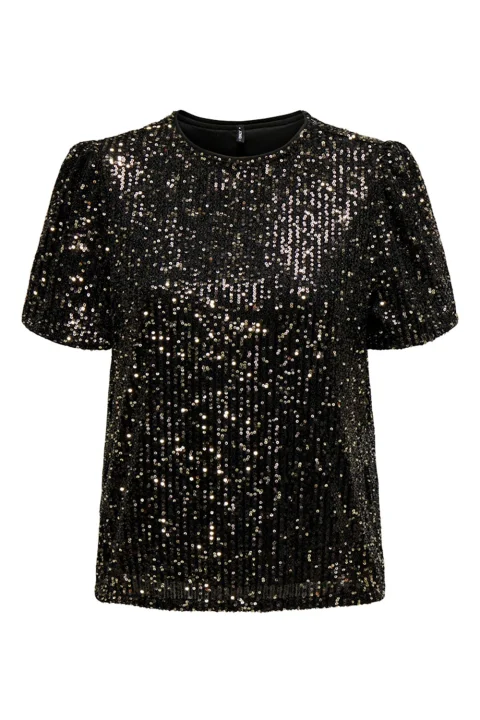 Top Onlana S/S Loose Sequins Jrs 15333850 C-N10 black