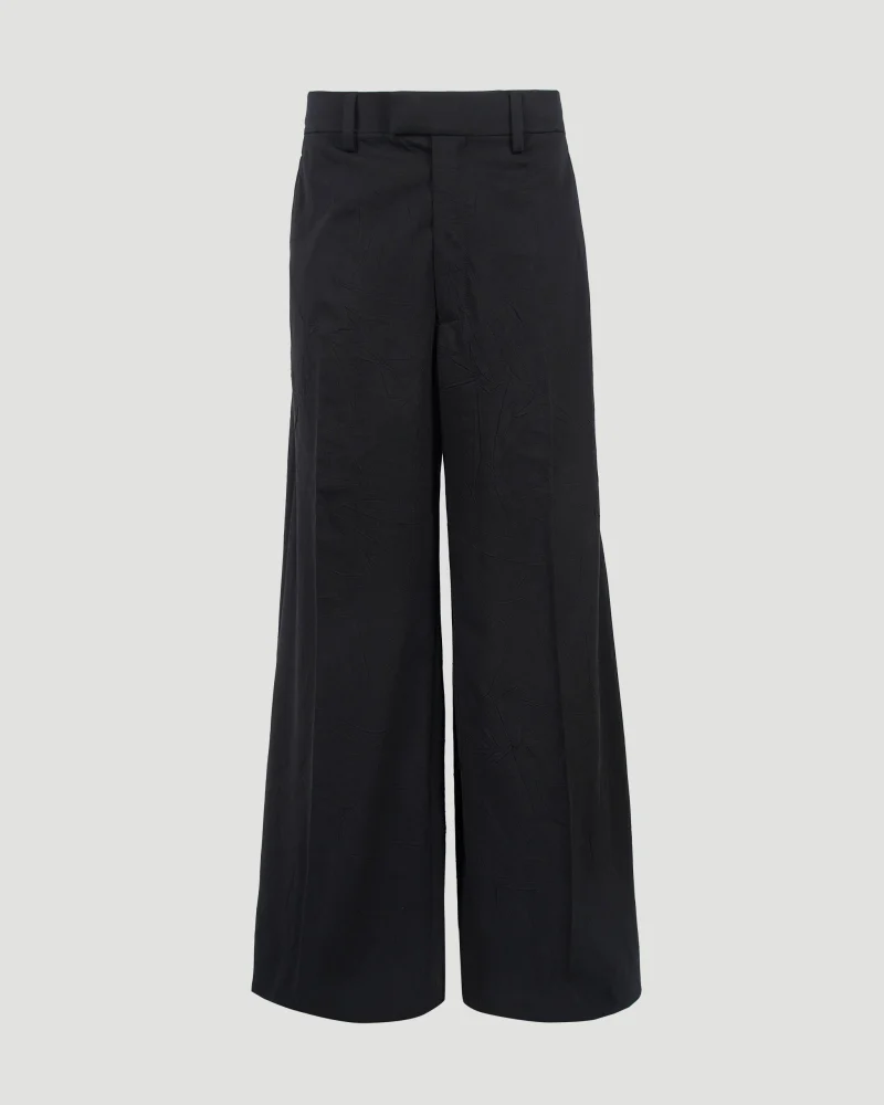 Crinkle-Effect Wide-Leg Trousers