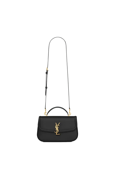Solferino Small Top Handle Bag in Box Leather in Black
