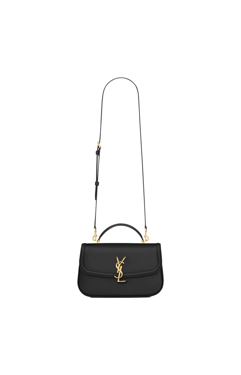 Solferino Small Top Handle Bag in Box Leather in Black