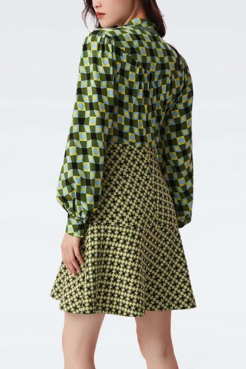 Рокли Dvf Alcina Dress DVFDL3Q018MSTGK B2368 mid/sm tile geo khaki — снимка 2