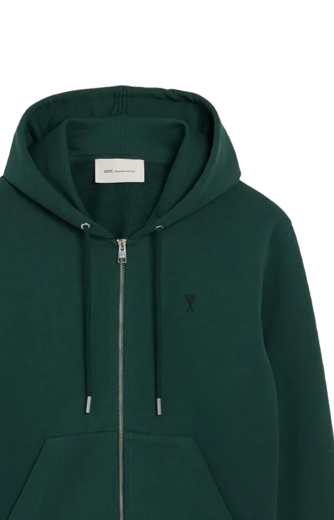 Cotton Zipped Hoodie in Bottle Green — снимка 2