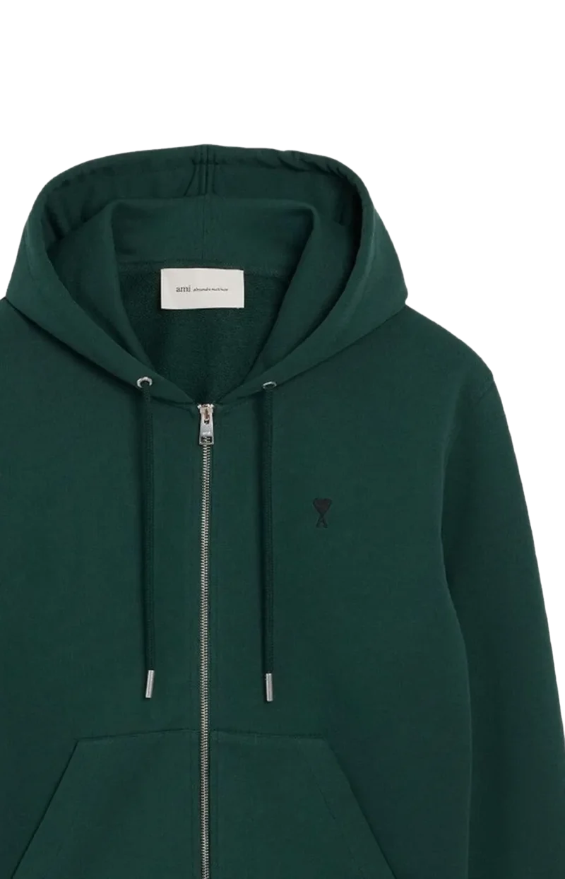 Cotton Zipped Hoodie in Bottle Green — снимка 2