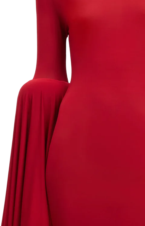Long Viscose Dress with Rounded Sleeves in Red — снимка 2
