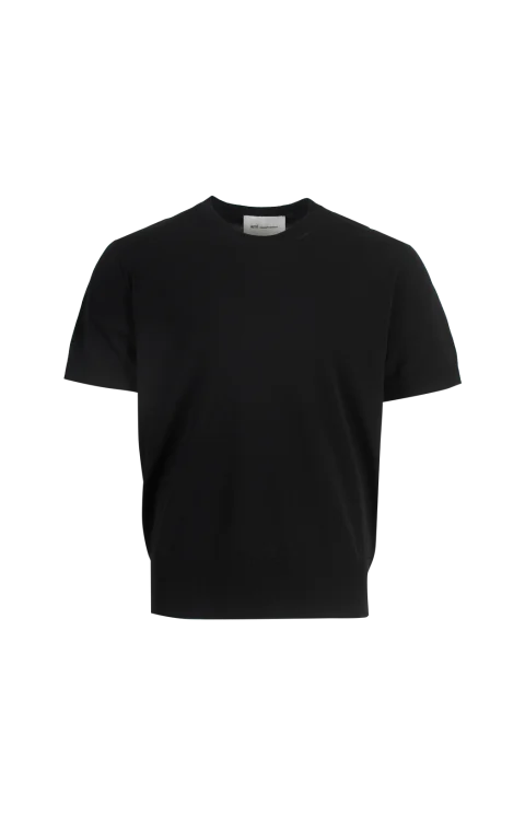 Black Wool Short Sleeves V Neck Sweater