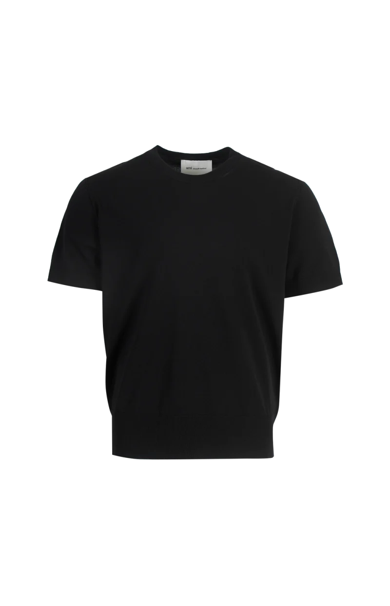 Black Wool Short Sleeves V Neck Sweater